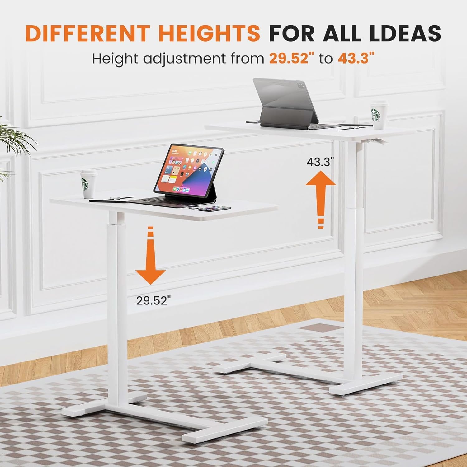 Hidden Casters Adjustable Bedside Table